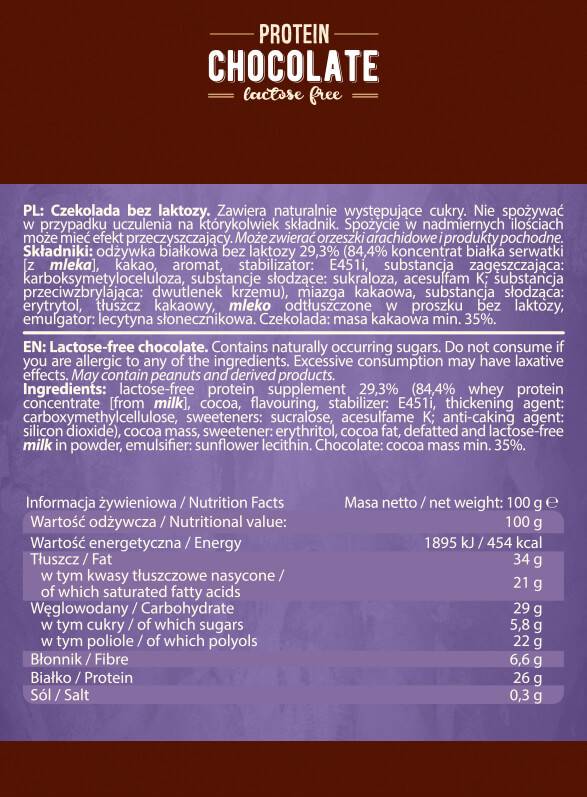 Ciocolata cu proteine ​​| Fara lactoza - 100 de grame