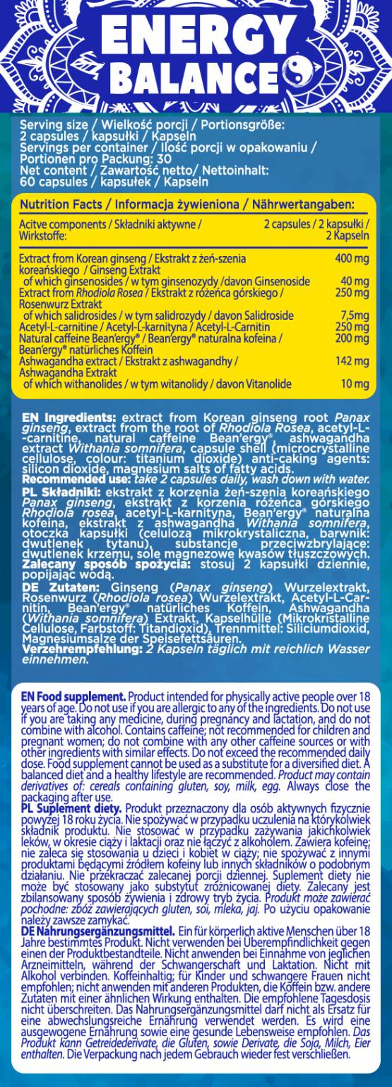 Bilanțul energetic | Cofeina naturala + Adaptogeni - 60 capsule