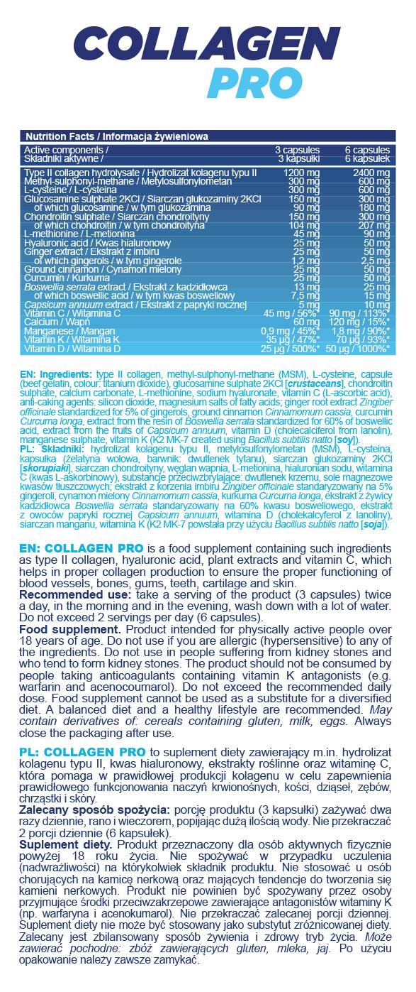 Colagen Pro Caps | cu Glucozamina, Condroitina, Hialuronic, Boswellia - 180 capsule