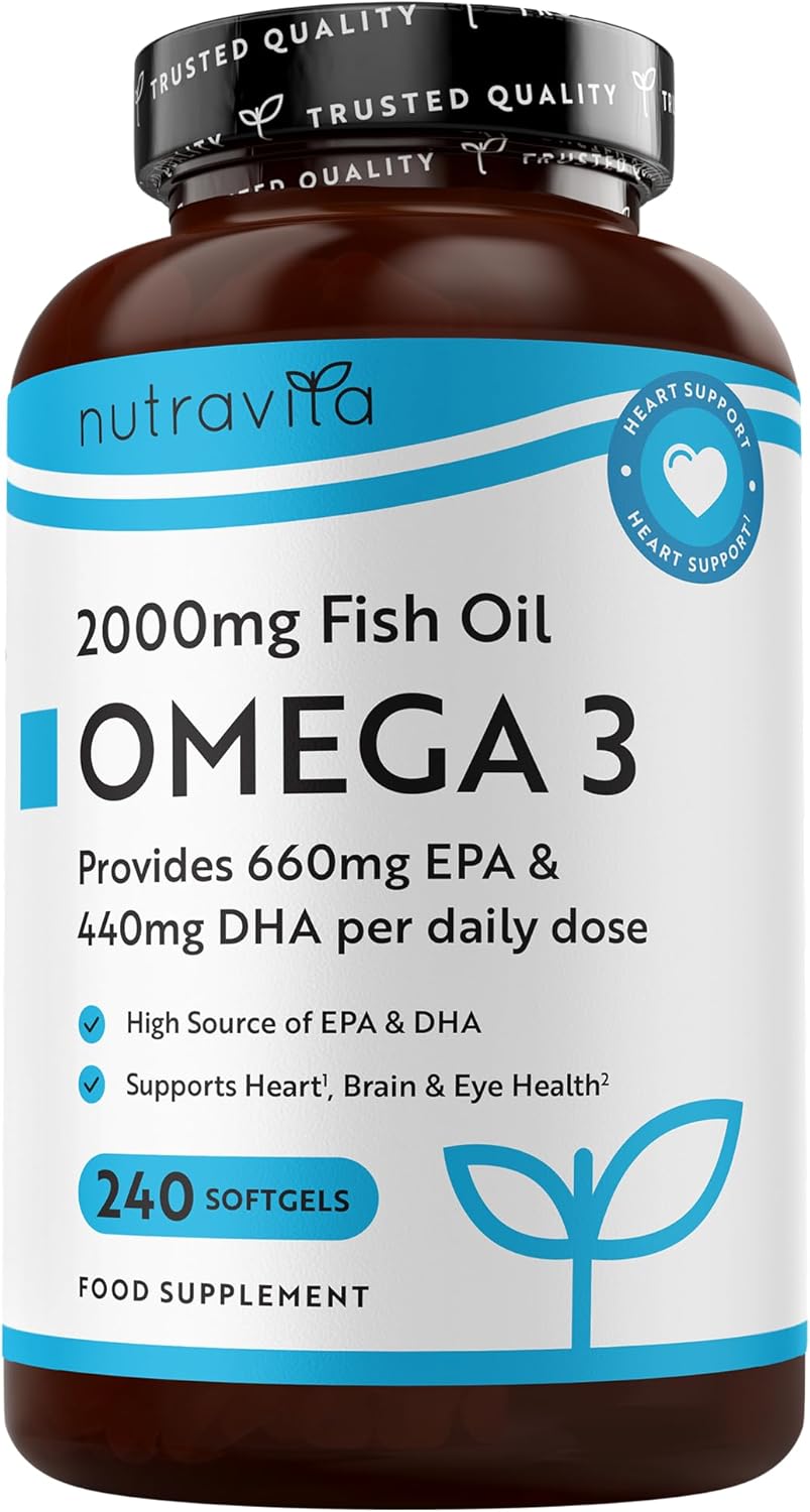 Omega 3 2000 mg /EPA 660 mg, DHA 440 mg/ Ulei de pește pur /240 capsule, 120 doze/ Nutravita