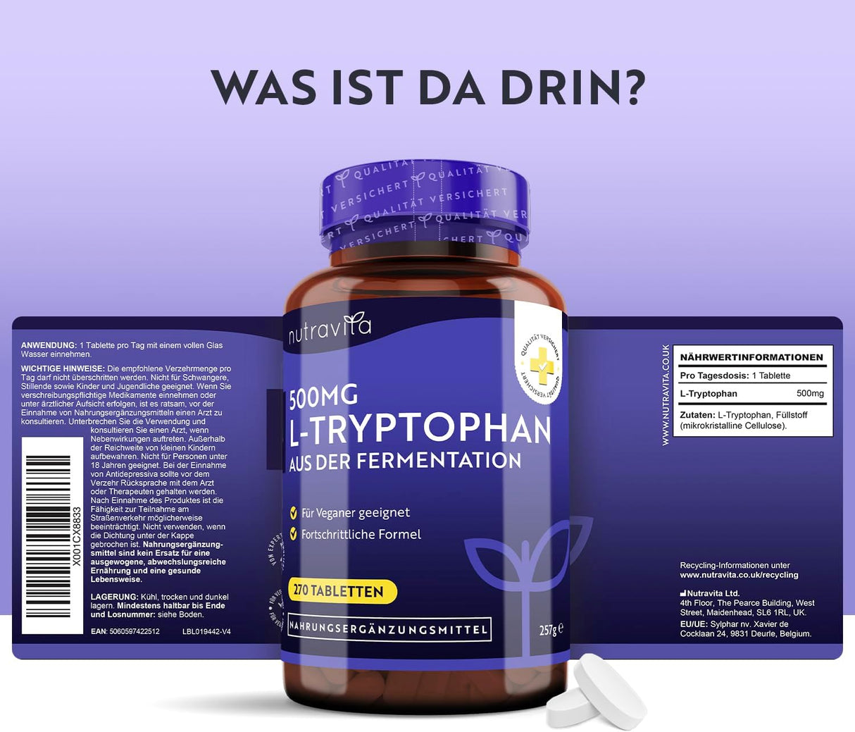 L-Triptofan 500mg 270 comprimate Nutravita