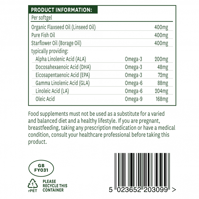 Омега 3-6-9 (Complete EFA Omega 3, 6 + 9) 1200мг 90 меки капсули NaturesAid - Feel You