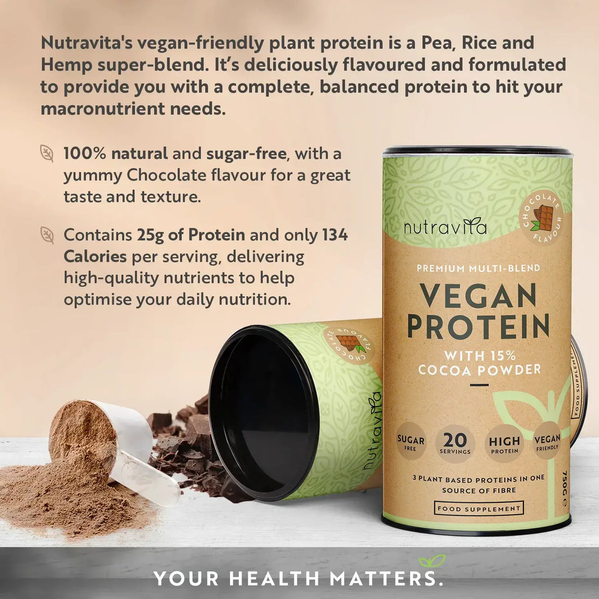 Proteine ​​Vegane + Enzime - 750 g (Ciocolata) Nutravita