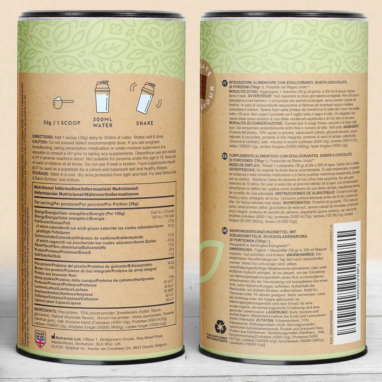 Proteine ​​Vegane + Enzime - 750 g (Ciocolata) Nutravita