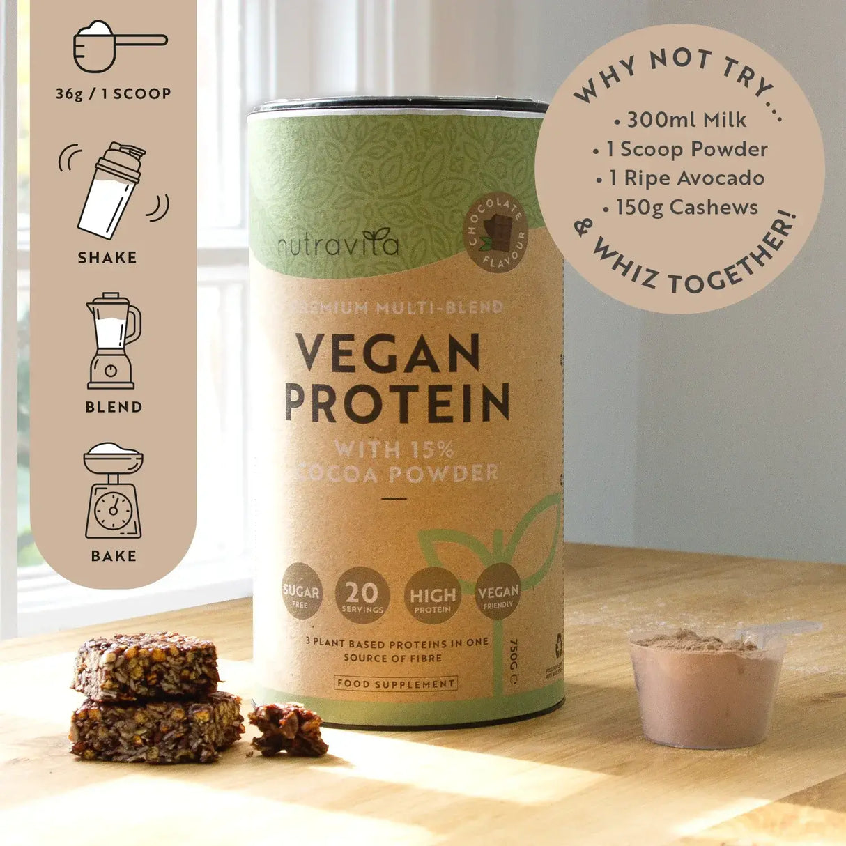 Proteine ​​Vegane + Enzime - 750 g (Ciocolata) Nutravita
