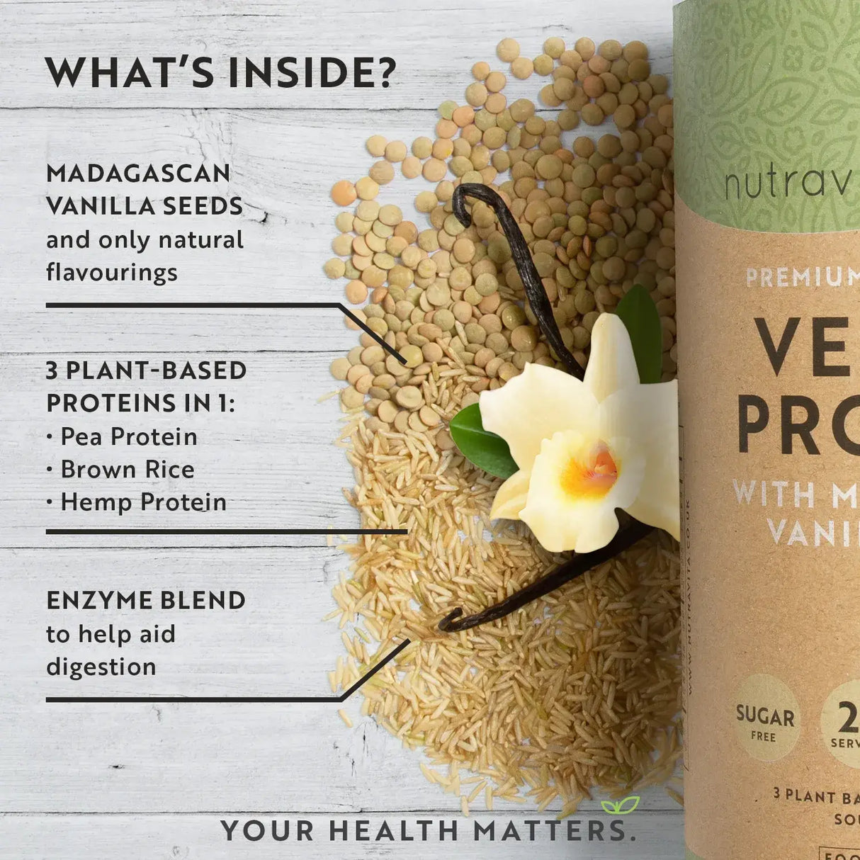Proteine ​​Vegane + Enzime - 750 g (Vanilie) Nutravita