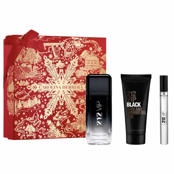 Carolina Herrera 212 Vip Black Men Eau De Parfum Spray 100ml Set 3 buc.