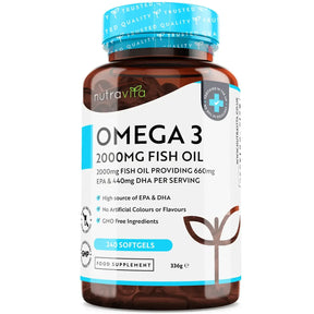 Omega 3 2000 mg /EPA 660 mg, DHA 440 mg/ Pure Fish Oil /240 capsules, 120 doses/ Nutravita - Nutra Best Europe
