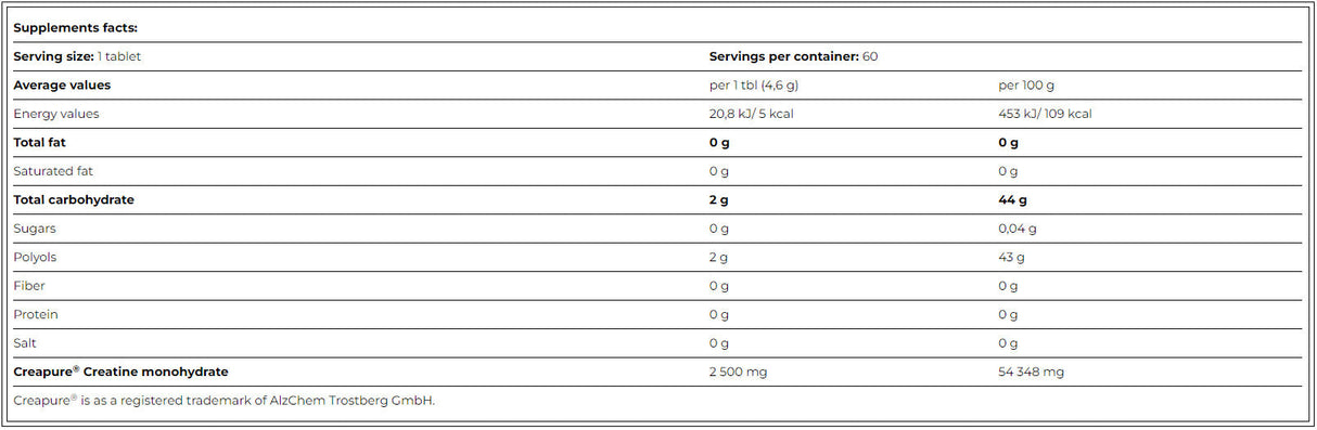 Black Line Creatine Creapure 2500 mg Zero Zahăr / 60 de mestecat