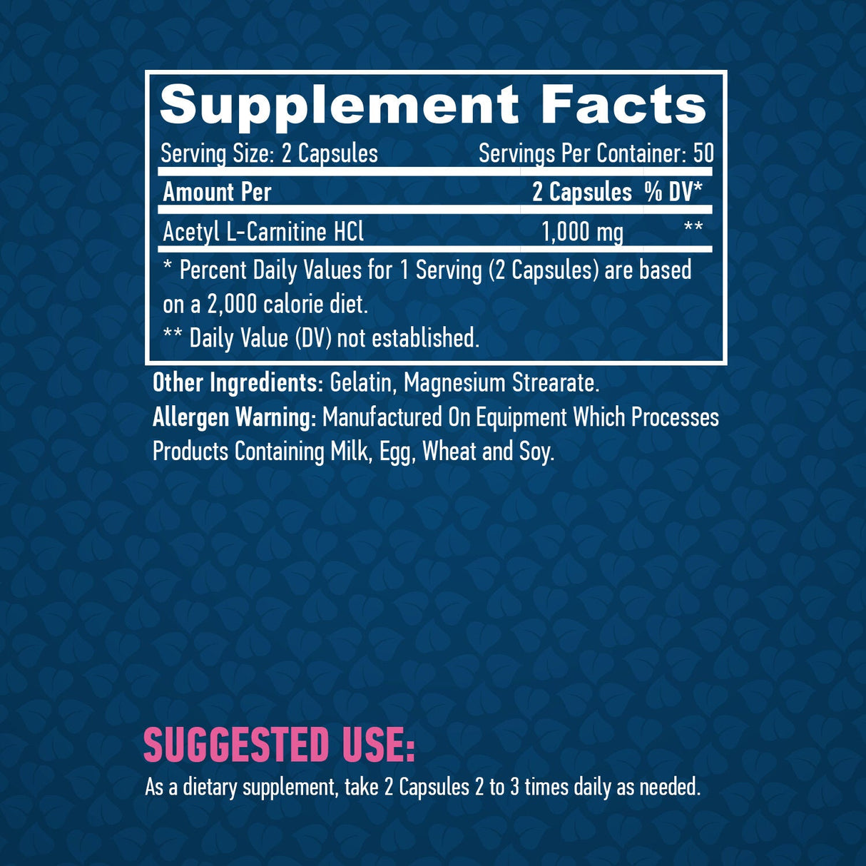 Acetil L-carnitină 1000 mg / 100 capsule.