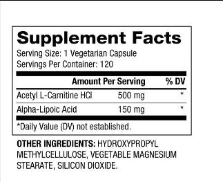 Acetil L-Carnitină + Acid Alfa Lipoic 650 mg / 120 Caps