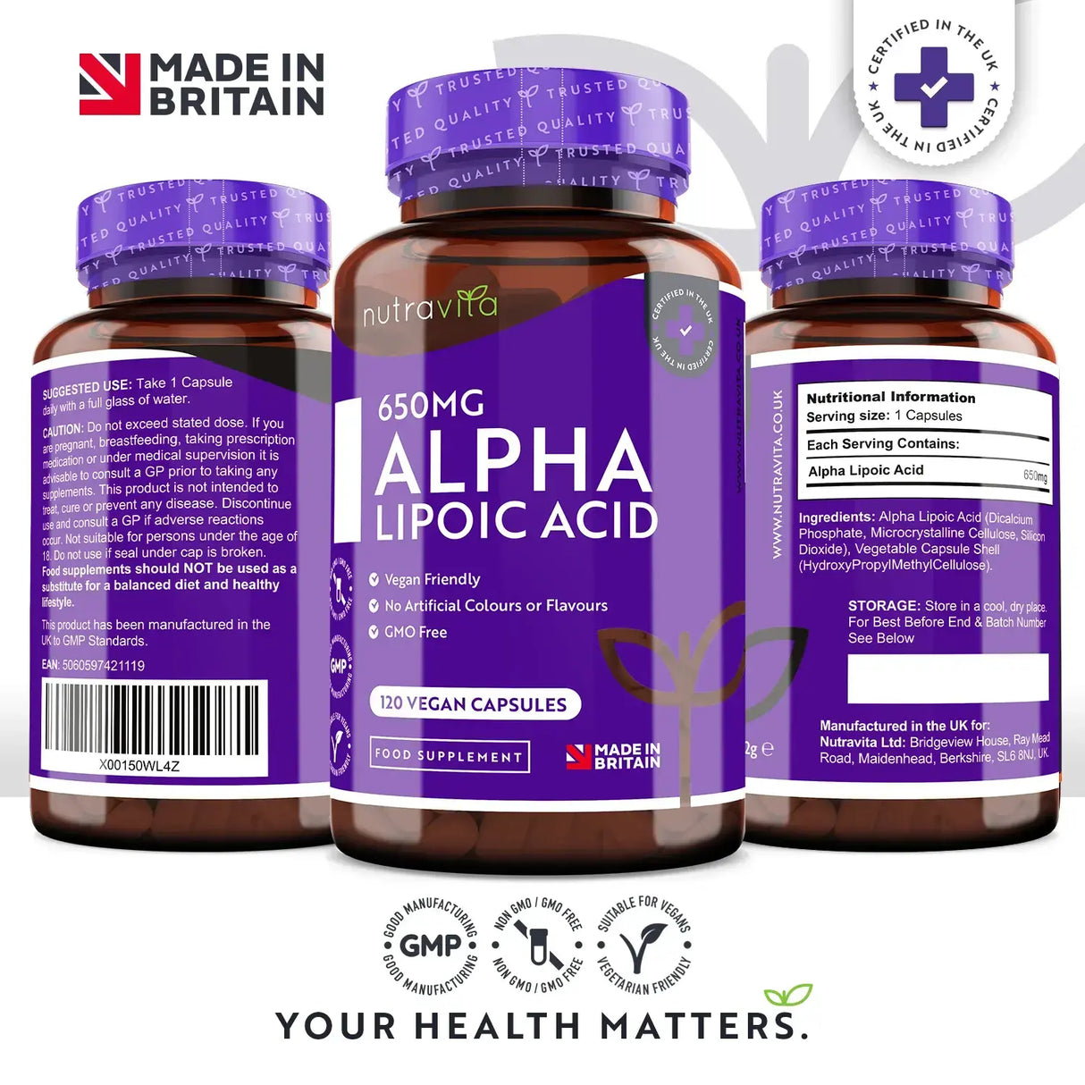 Acid alfa lipoic 650 mg / 120 capsule, 120 doze / Nutravita