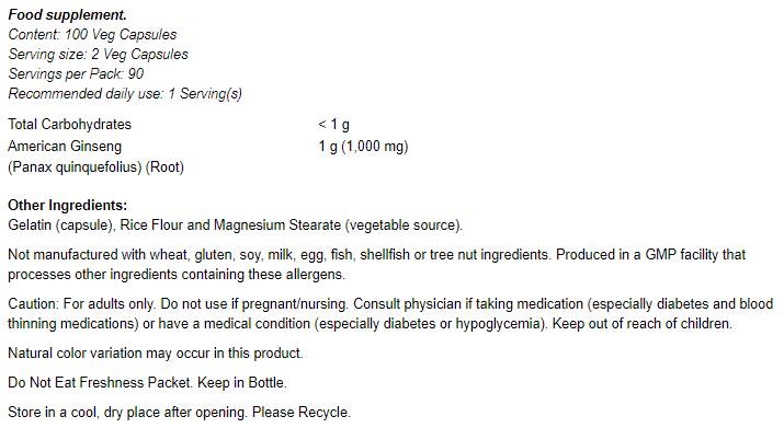 Ginseng american 500 mg - 100 capsule