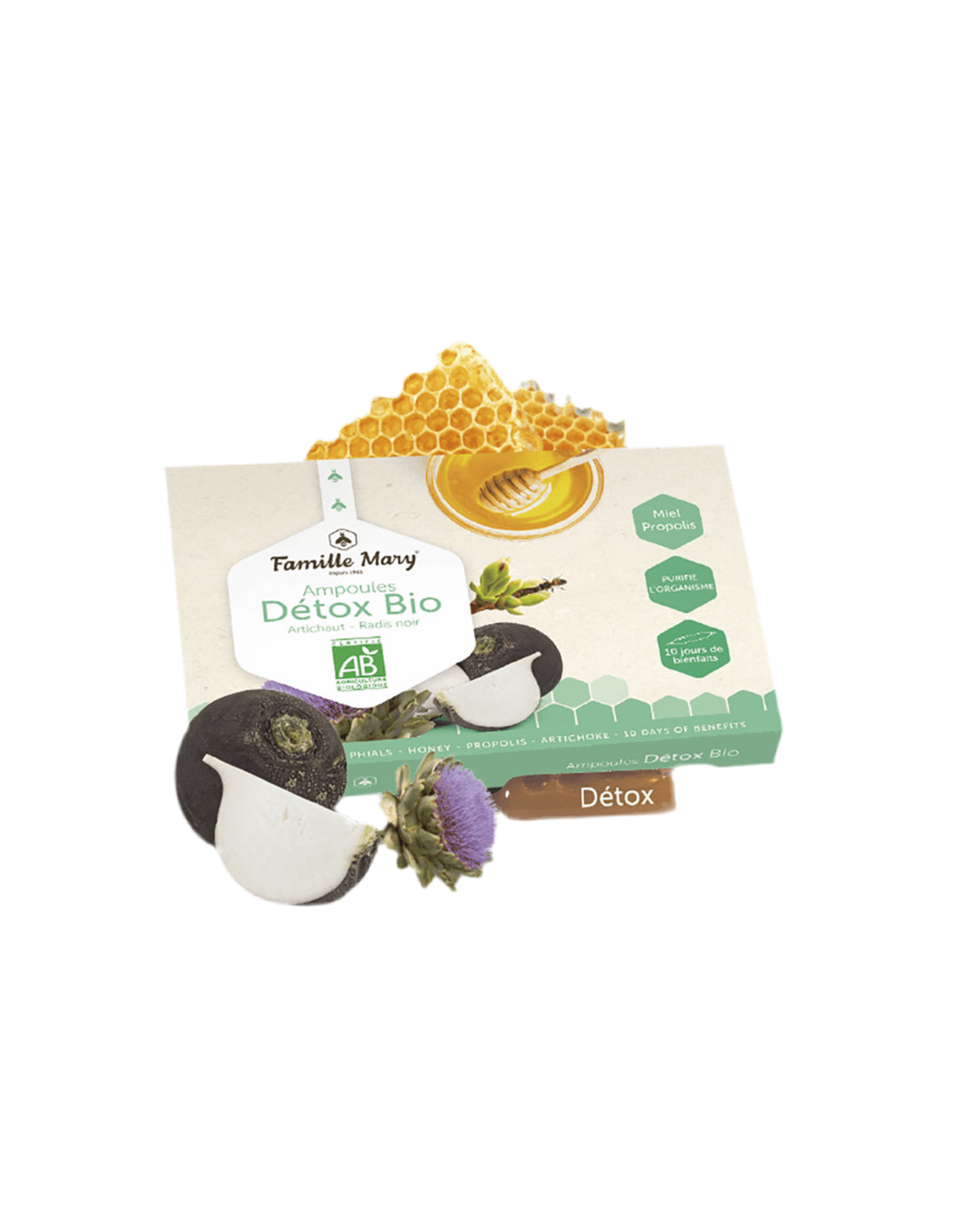 Fiole Détox Bio Artichaut-Radis noir / Detox bio cu anghinare, nap negru, miere și propolis / 10 fiole Famille Mary