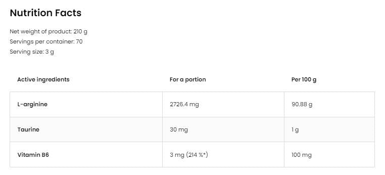Arginină pudră 210 grame
