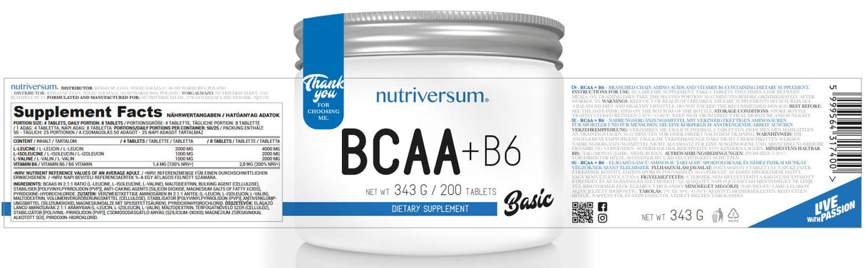 Tablete BCAA + B6 - 200 tablete