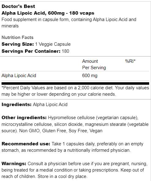 BEST Acid Alfa Lipoic 600 mg - 180 capsule