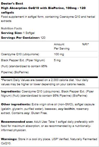 BEST CoQ10 cu Bioperine 100 mg - 120 capsule de gel