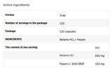 Betaine Hcl 650 mg + Pepsina - 120 capsule