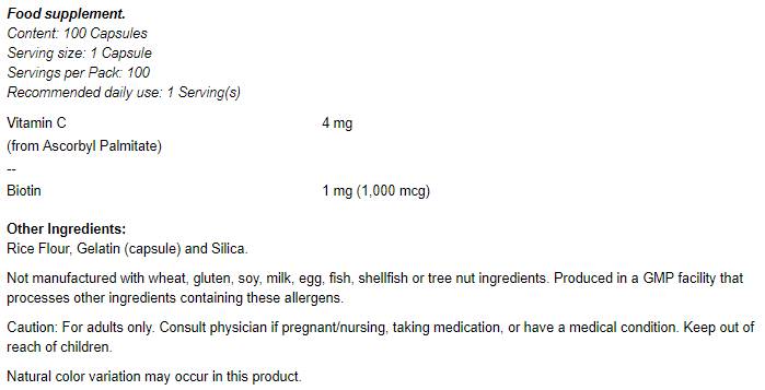 Biotină 1000 mcg - 100 capsule
