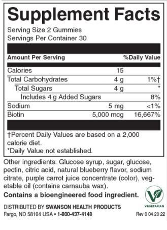 Gumii cu biotină 5.000 mcg | Afine - 60 de tablete masticabile