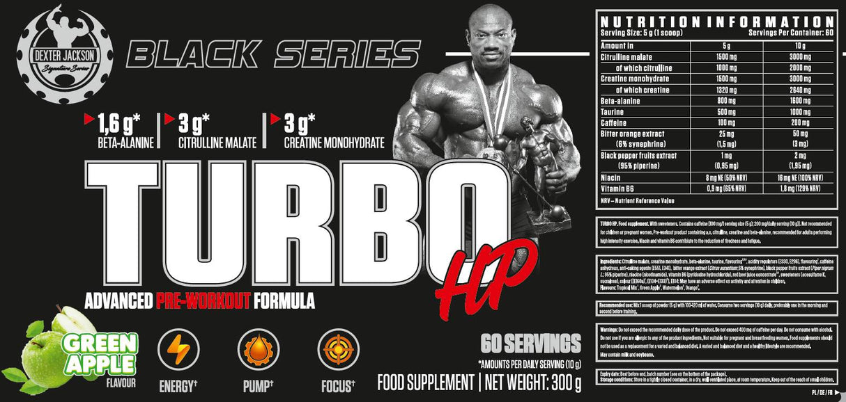 Seria Neagră | Formula avansată de pre-antrenament Turbo HP - 300 de grame