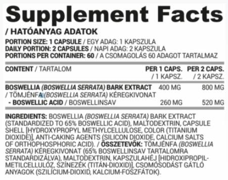 Boswellia 400 mg | Extract de scoarță de Boswellia Serrata - 60 de capsule