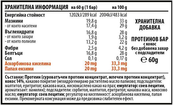 BrownMag Vit C și baton proteic îmbogățit cu papaya - nucă de cocos - 60 de grame