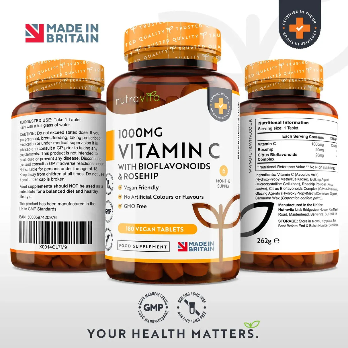 Vitamina C 1000 mg cu bioflavonoide si macese 180 tablete Nutravita