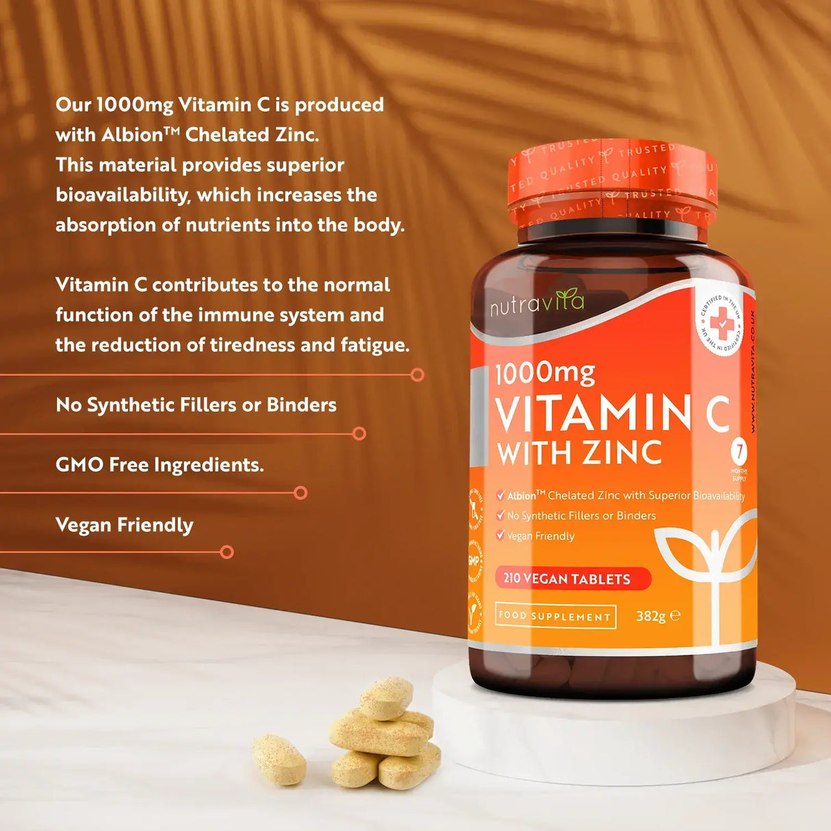 Vitamina C 1000 mg cu zinc (Albion® Zinc) 15mg 210 tablete Nutravita