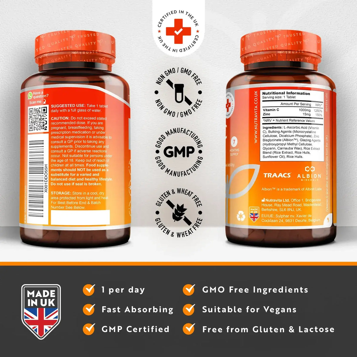 Vitamina C 1000 mg cu zinc (Albion® Zinc) 15mg 210 tablete Nutravita