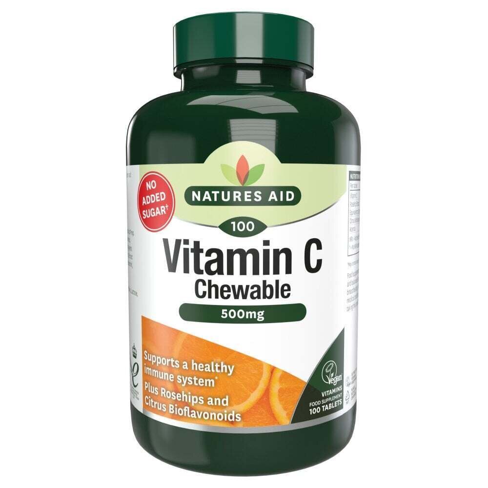 Vitamina C cu macese, bioflavonoide si acerola (Vitamina C Chewable) 500 mg 100 tablete masticabile NaturesAid