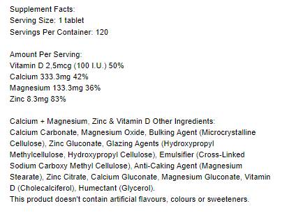 Calciu + Magneziu, Zinc și Vitamina D - 120 Tablete