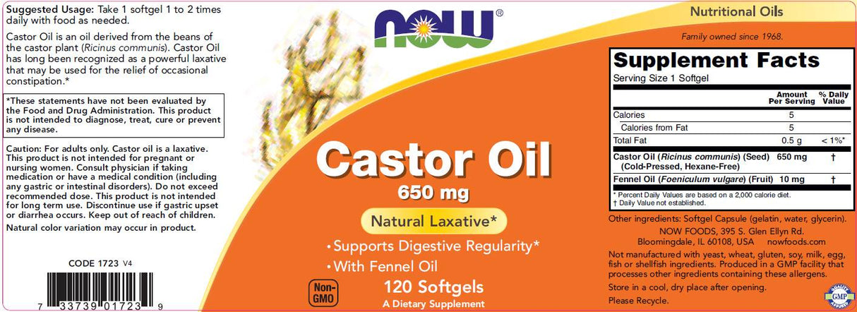 Ulei de ricin 650 mg - 120 capsule moi