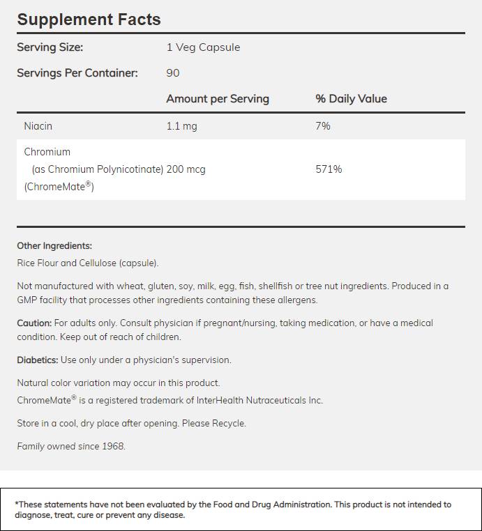 ChromeMate / Polinicotinat de crom 200 mcg - 90 capsule