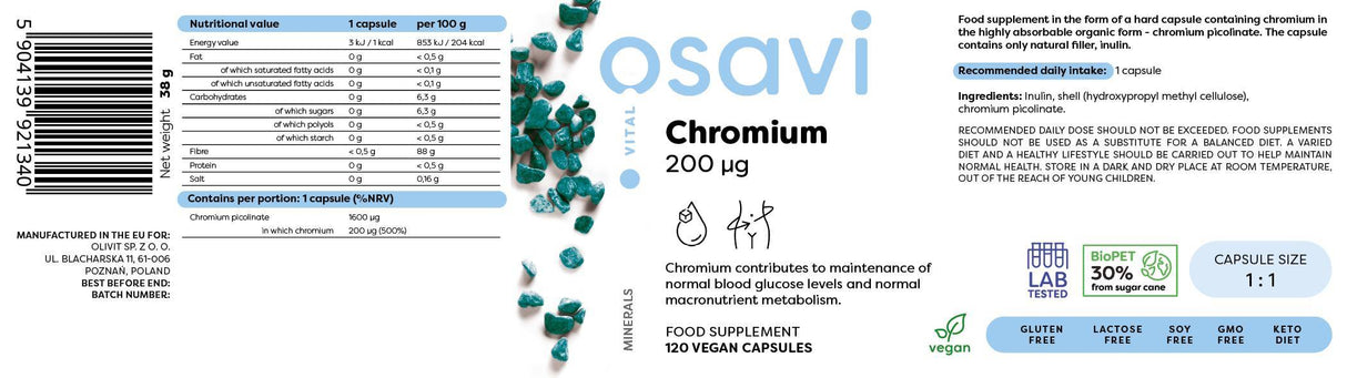 Picolinat de crom 200 mcg - 250 capsule