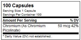 Picolinat de crom 50 mcg - 100 capsule
