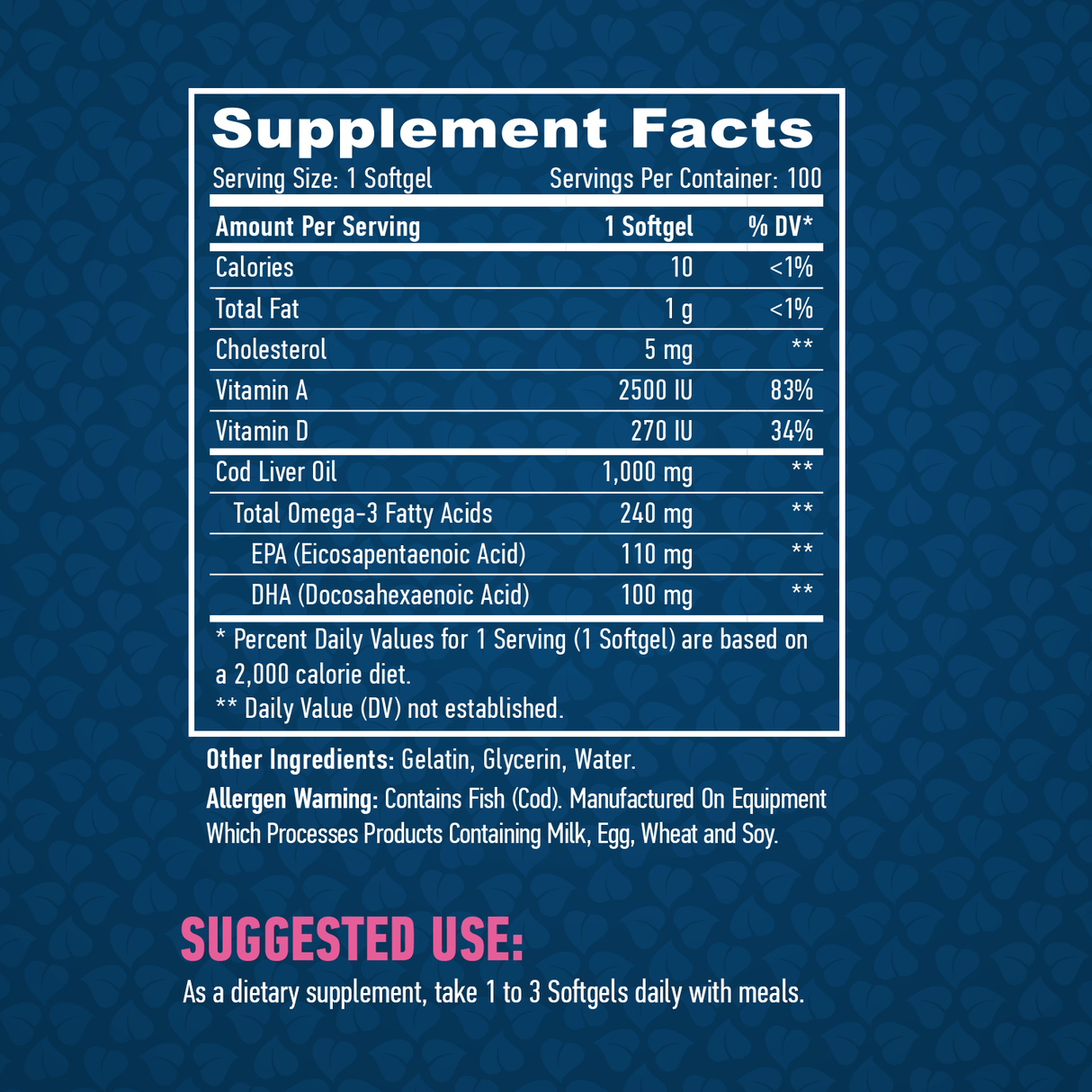 Ulei de ficat de cod 1000 mg. / 100 capsule moi