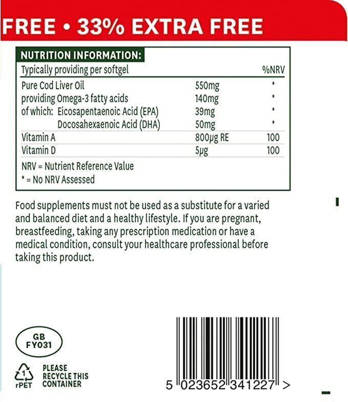 Ulei de ficat de cod 550 mg 120 capsule moi NaturesAid