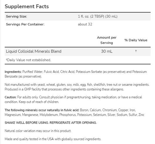 Minerale coloidale | Urme minerale de acid fulvic - aromă naturală - 946 ml