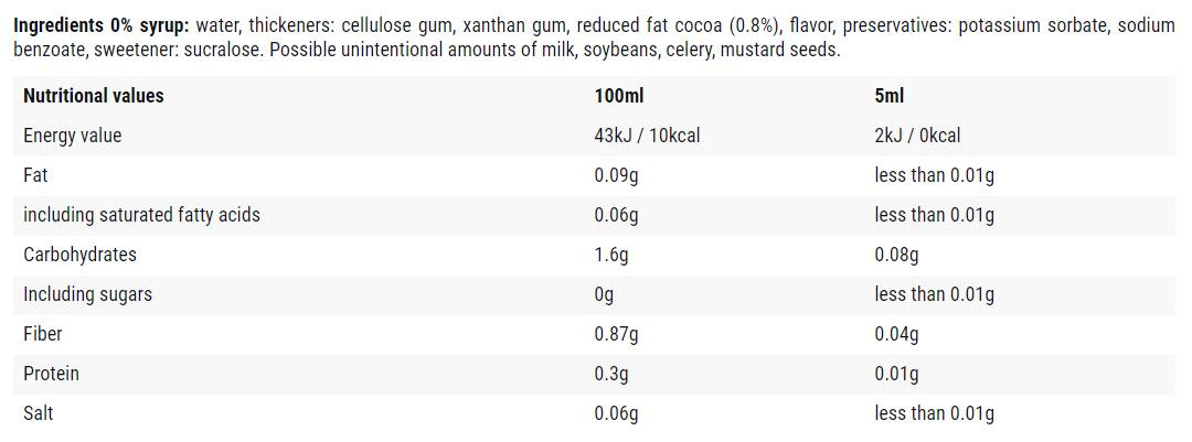 Prajitura cu Ciocolata / Sirop 0 Calorii - 500 ml