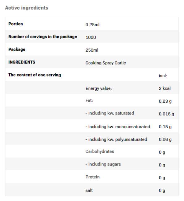 Spray de gatit - Ulei de usturoi - 250 ml