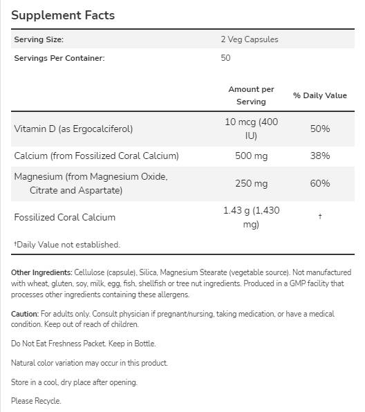 Coral Calcium Plus | cu calciu, magneziu și vitamina D - 250 capsule
