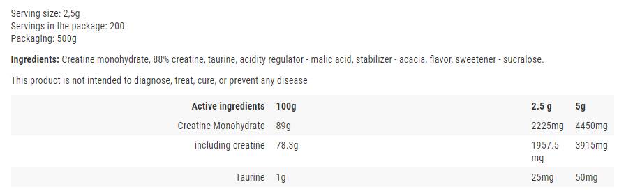 Pudră de creatină monohidrat - 500 de grame