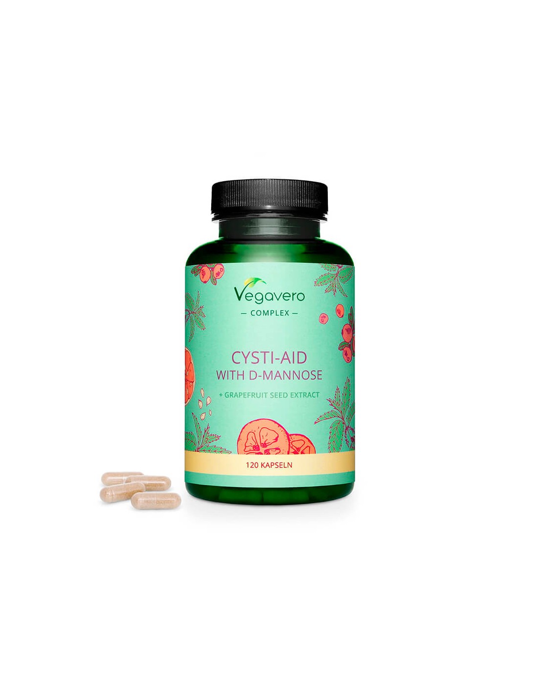 Cysti-Aid cu D-Manoză + Extract din semințe de grapefruit - Formula cu D-manoză și extract din semințe de grapefruit, 120 capsule Vegavero