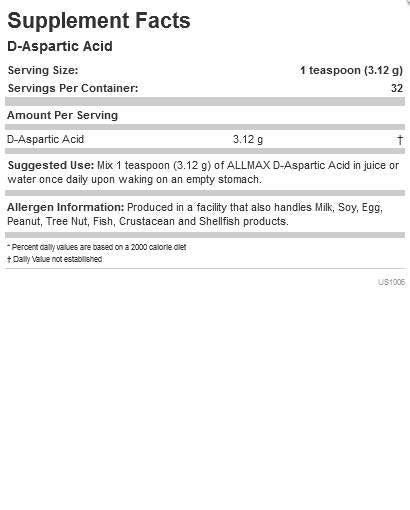 Acid D-aspartic / pulbere DAA - 100 grame
