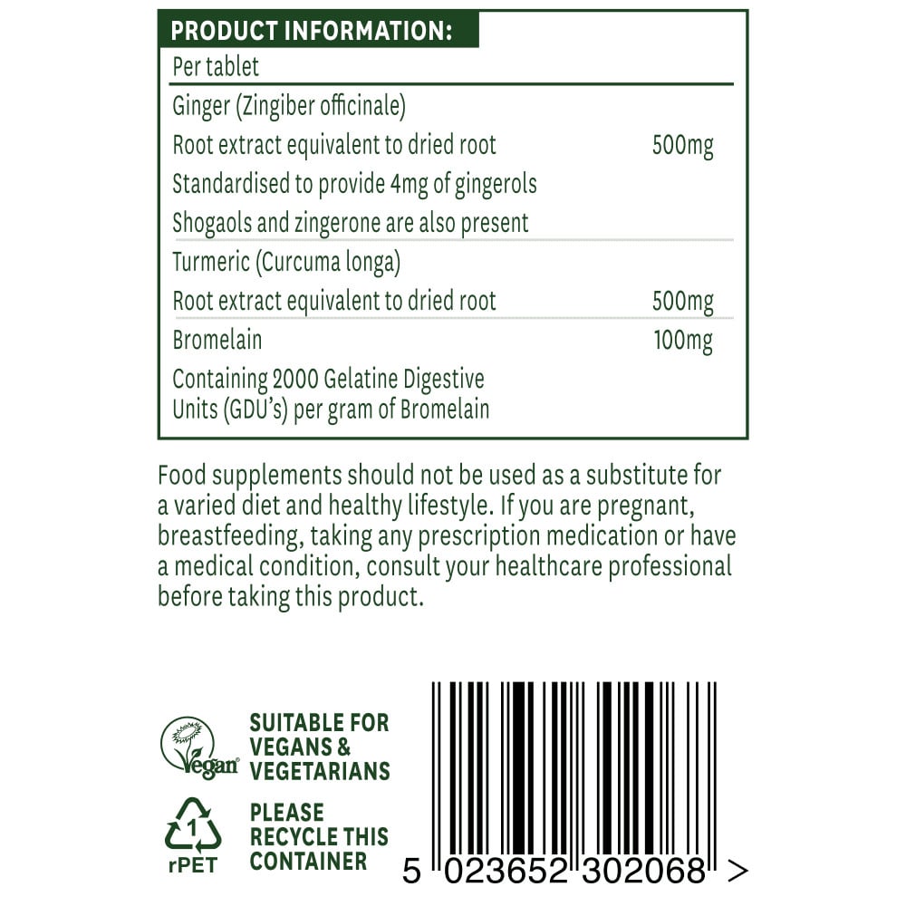 Ghimbir, turmeric și bromelaină 60 de tablete NaturesAid