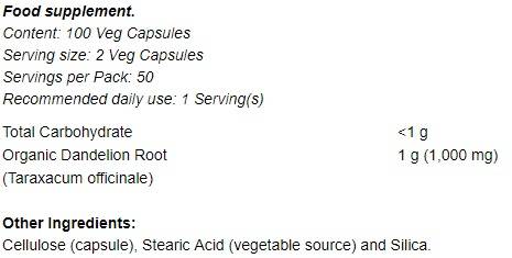 Rădăcină de păpădie 500 mg - 100 capsule