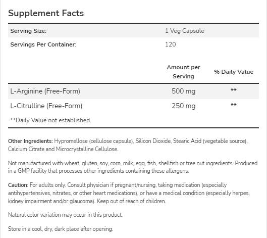 Arginina si Citrulina - 240 capsule