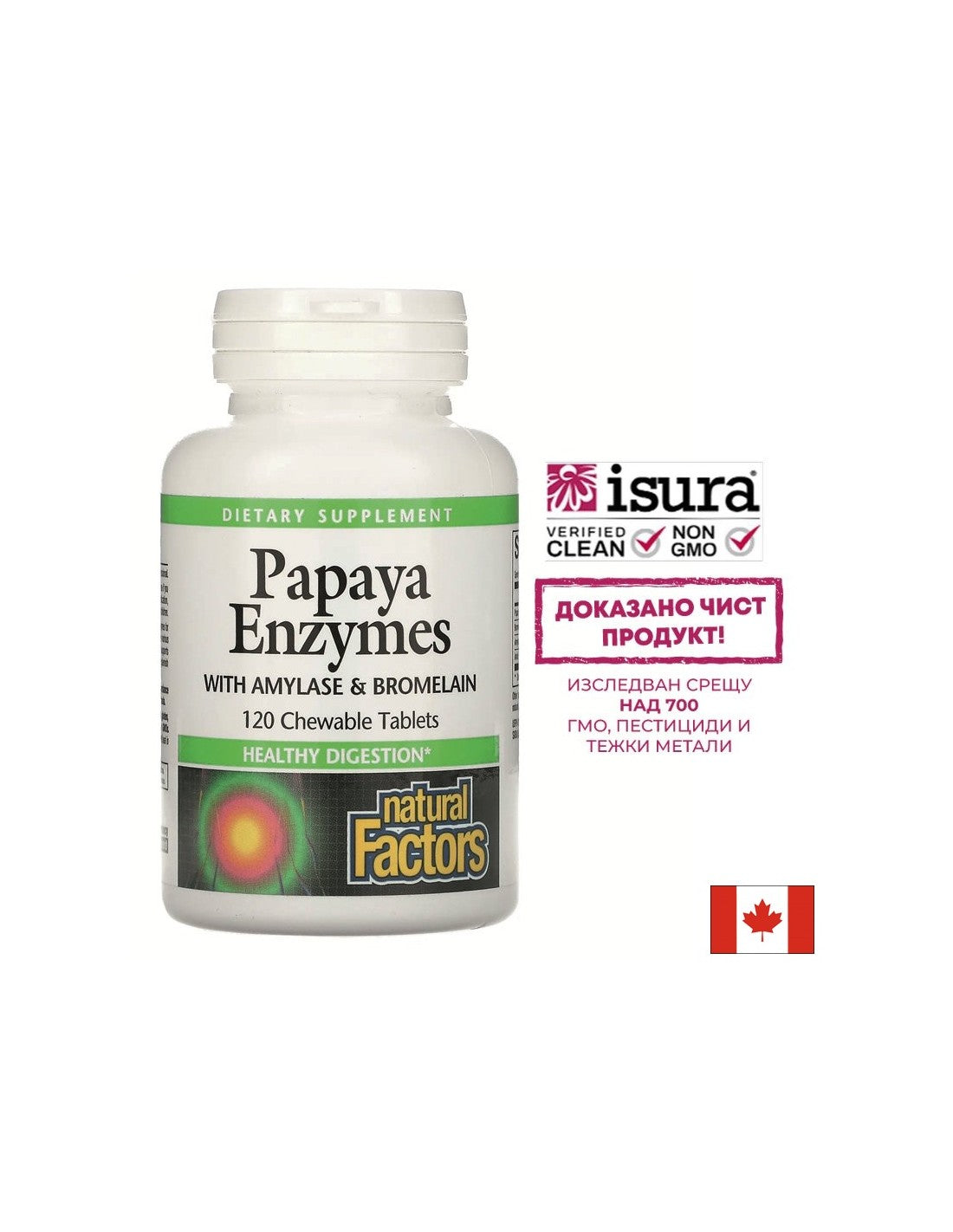 Digestie - Enzime de papaya cu amilază și bromelaină, 120 de tablete masticabile Natural Factors